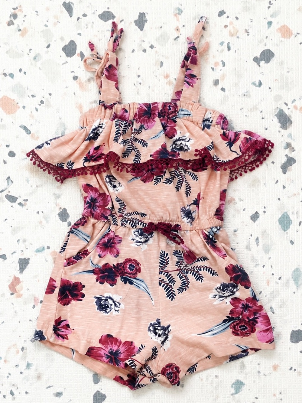 Jessica Simpson Peach Floral Romper - 24 Months / 2T